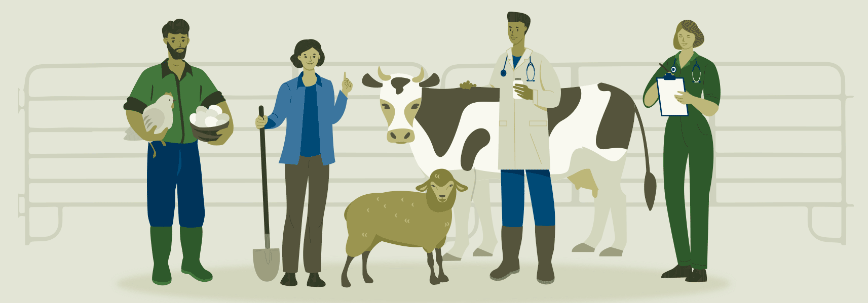 ilustration of producers, livestock, and veterinarians