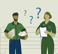 illustration of vet speaking to chicken farmer