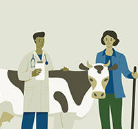 illustration of vet speaking to dairy farmer